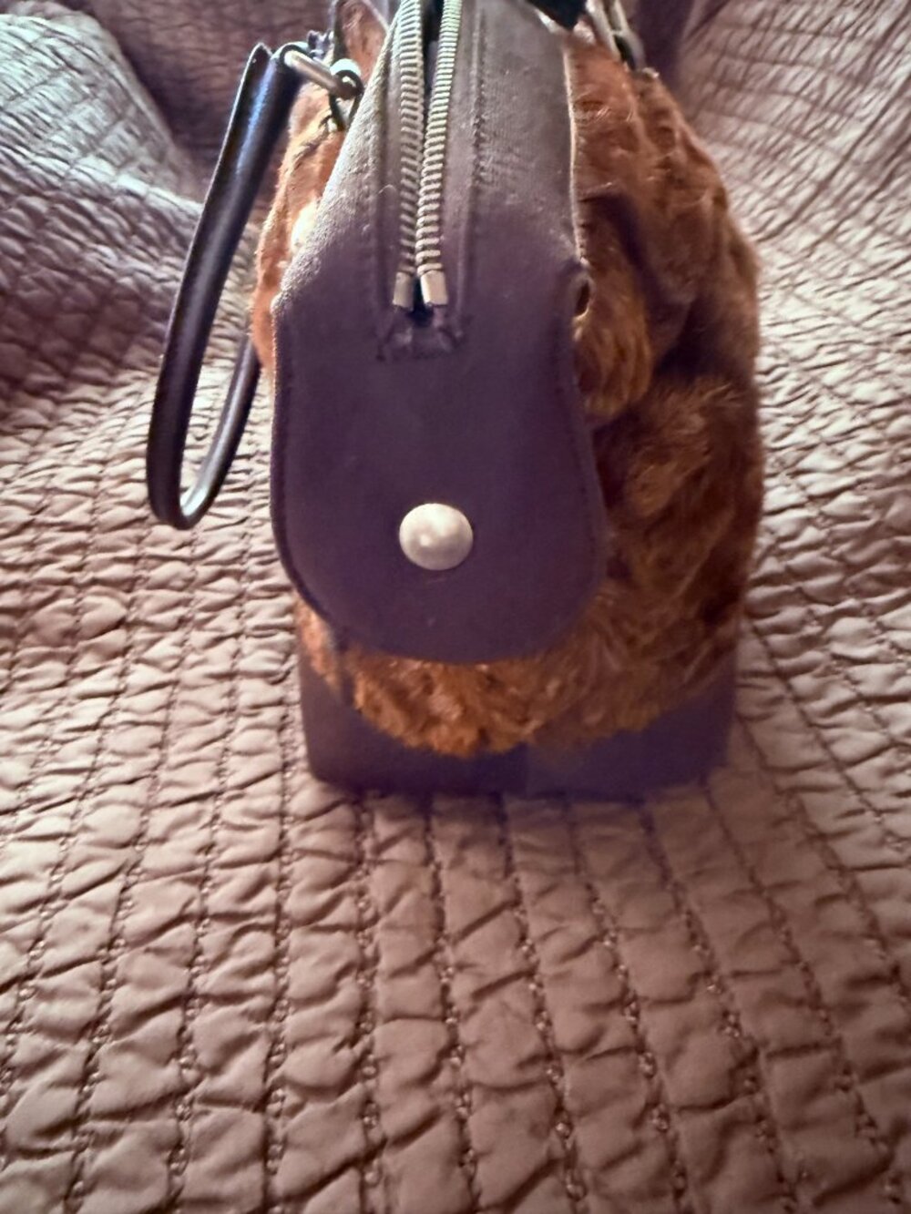 MIU MIU Hair On Vintage Handbag with Leather Handles and Fabric bottom and top - Picture 5 of 16